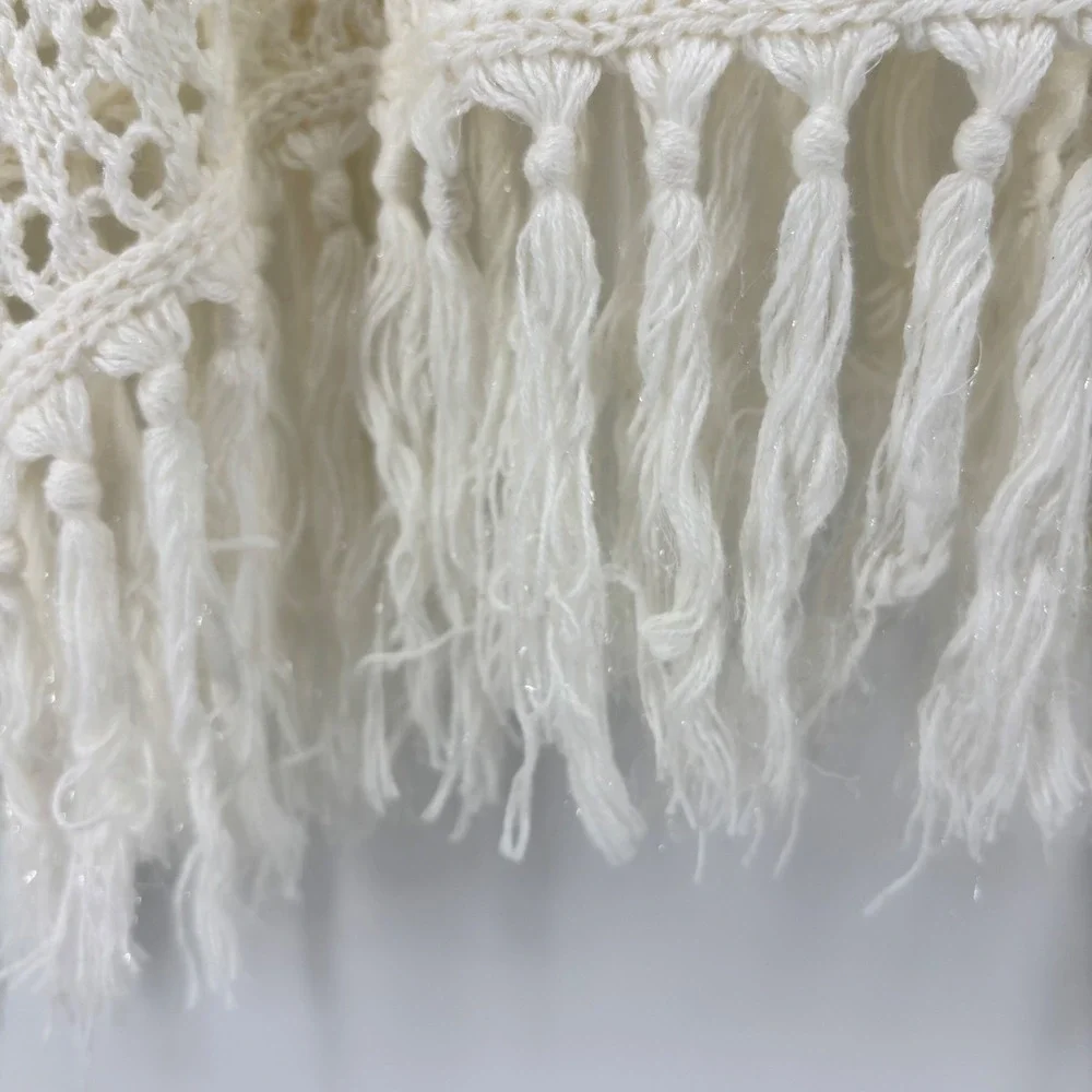 Justice Girls Ivory Crochet‎ Butterfly Fringe Poncho Top Shimmer Knit  Boho 8/10